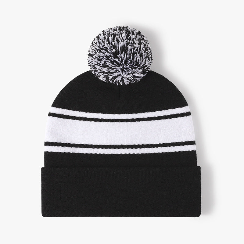 Preppy Tie-Dye Knit Beanie with Pom Pom - Ear Warmers for Autumn & Winter Outdoor Wear