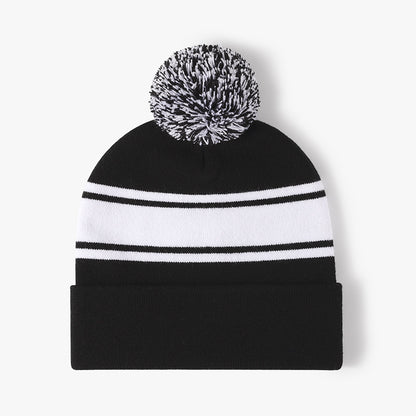 Preppy Tie-Dye Knit Beanie with Pom Pom - Ear Warmers for Autumn & Winter Outdoor Wear