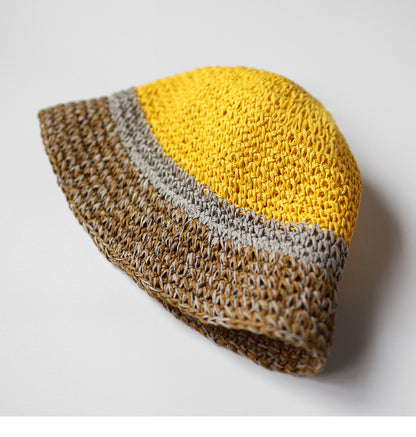 Pandaize カラーブロック 麦わら帽子 夏用 通気性 サンハット UVカット 折りたたみ式 バケットハット 男女兼用