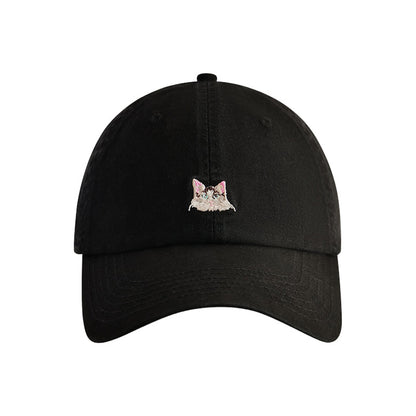 Pandaize Embroidered Cute Cat Soft Top Baseball Cap - Adjustable Unisex Cotton Casual Hat for Women & Men