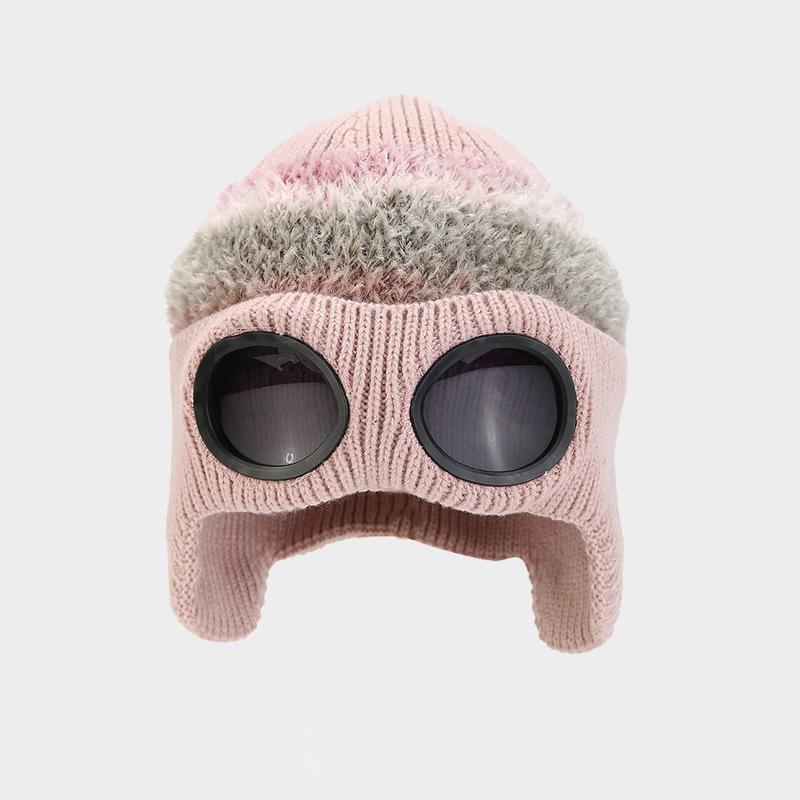 Pilot Goggles-Embellished Knitted Beanie for Unisex, Autumn Winter Warm Ski Hat, Trendy Versatile Cold-Protection Headwear