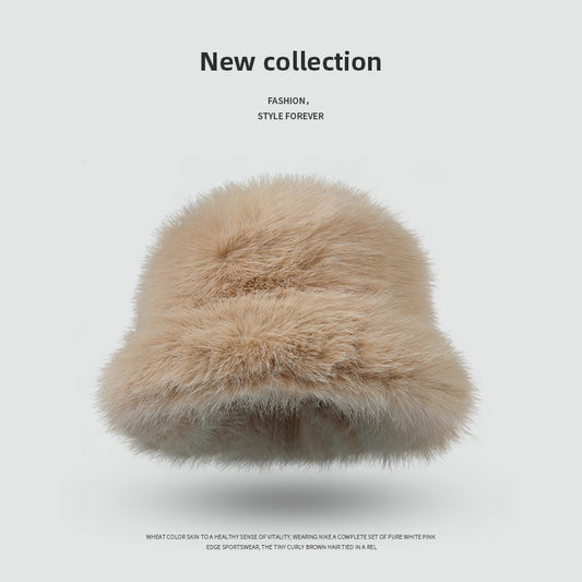 Faux Rabbit Fur Women's Bucket Hat – Winter Plush Thick Warm Fashionable Hat