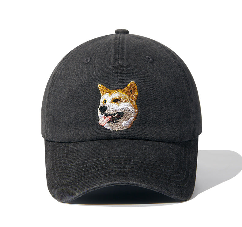 Gorra de béisbol vintage negra lavada con bordado de perro | Gorra ajustable para amantes de las mascotas