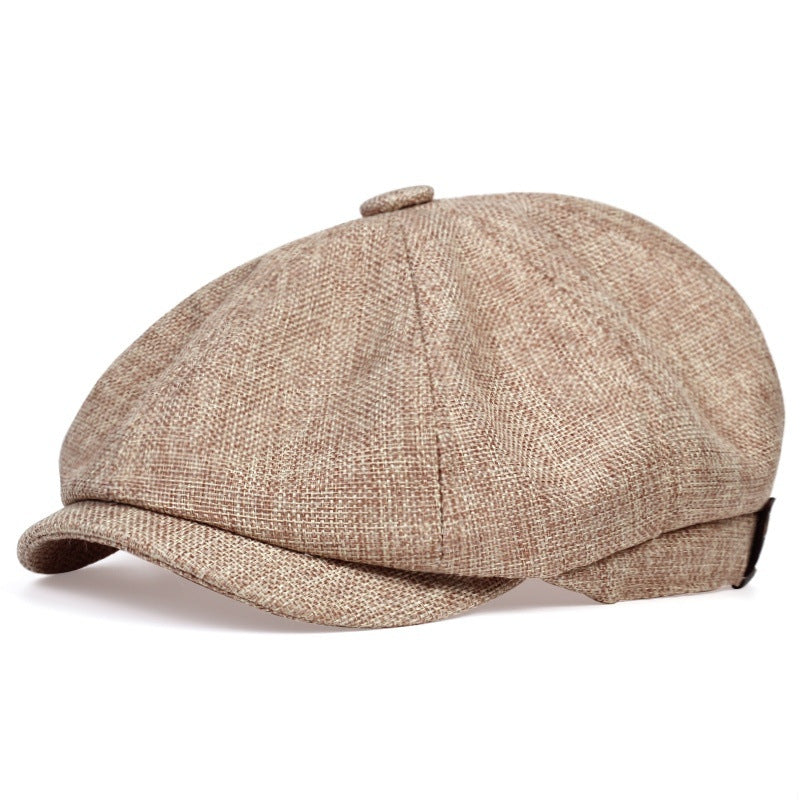 Vintage Linen Blend Octagonal Cap - Breathable Summer Style