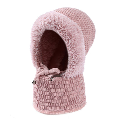 Knitted Hooded Neck Gaiter & Ear Warmer 2-in-1 - Fleece Lined, Drawstring, Windproof for Outdoor, Commute & Sports