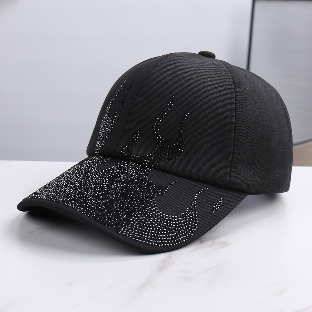 Rhinestone Flame Baseball Cap Bling Bling Fire Pattern Diamond Hat