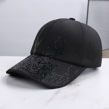 Rhinestone Flame Baseball Cap Bling Bling Fire Pattern Diamond Hat