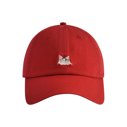 Pandaize Embroidered Cute Cat Soft Top Baseball Cap - Adjustable Unisex Cotton Casual Hat for Women & Men