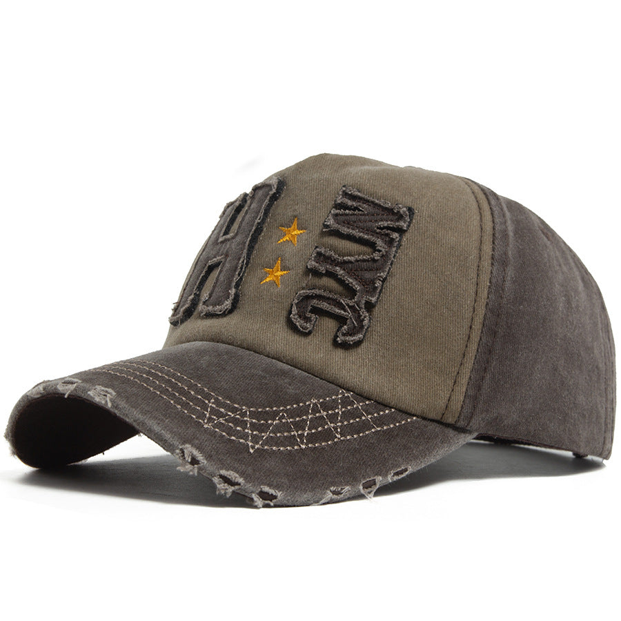 Vintage H NYC Distressed Baseball Cap - Washed Cotton Embroidered Retro Hat with Stars