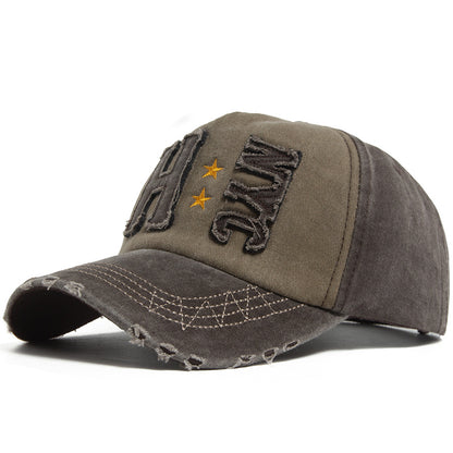 Vintage H NYC Distressed Baseball Cap - Washed Cotton Embroidered Retro Hat with Stars