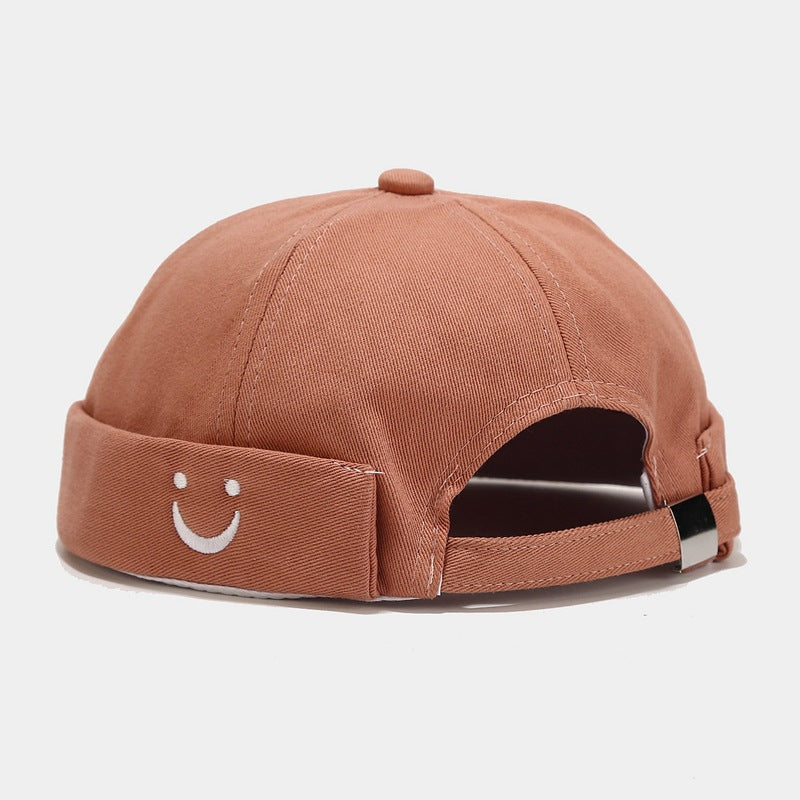 2024 New Minimalist U-Smile Face Embroidered Cotton Visor Hat - Unisex Trendy Label, Brimless Bucket Hat for Fashionable Hip Hop Style Light Pink Hat - Size undefined
