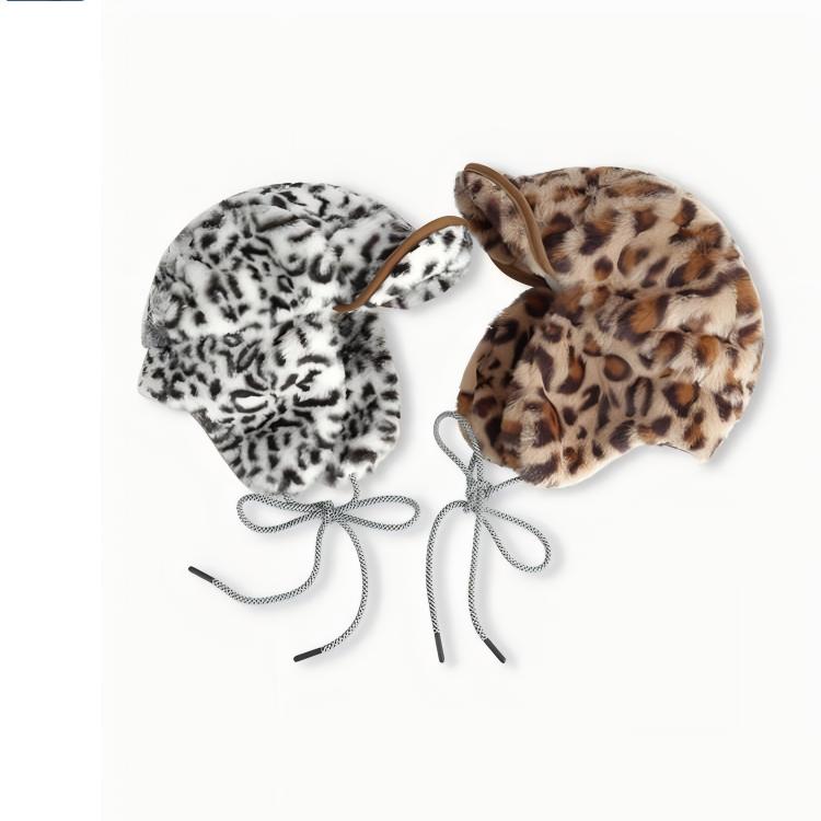 Retro Leopard Print Sherpa Ear Flap Hat - Thermal Trapper  display picture 2