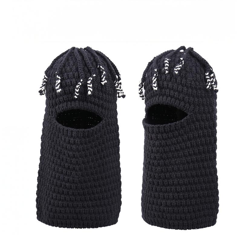 Knitted Beanie for Unisex, Autumn Winter Funny Ear-Warming Mask-Integrated Cap, Trendy Headwear