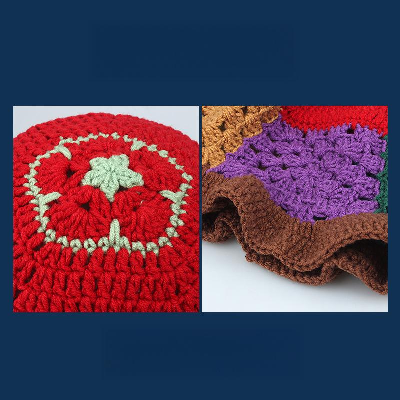 Women's Hand-Crocheted Hollow Knitted Bucket Hat, Japanese Designer Autumn Winter Versatile Face-Flattering Woolen Cap