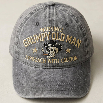 Grumpy Old Man Distressed Baseball Cap Warning Funny Embroidered Skull Hat