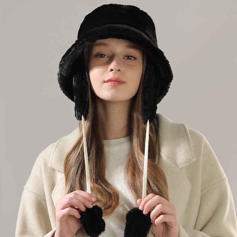 Pandaize Winter Plush Bucket Hat for Women – Thick Fleece-Lined Warm Ear Protection Hat, Cozy & Stylish Cold Weather Fashion