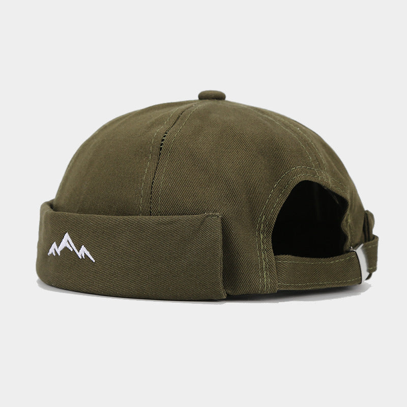 "Mountain Embroidered Round Top Hip-Hop Hat - Unisex Urban Streetwear with Vintage Flair" Army Green Hat - Size undefined