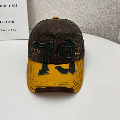 Vintage New York 79 Distressed Baseball Cap Washed Cotton Embroidered Two-Tone Hat
