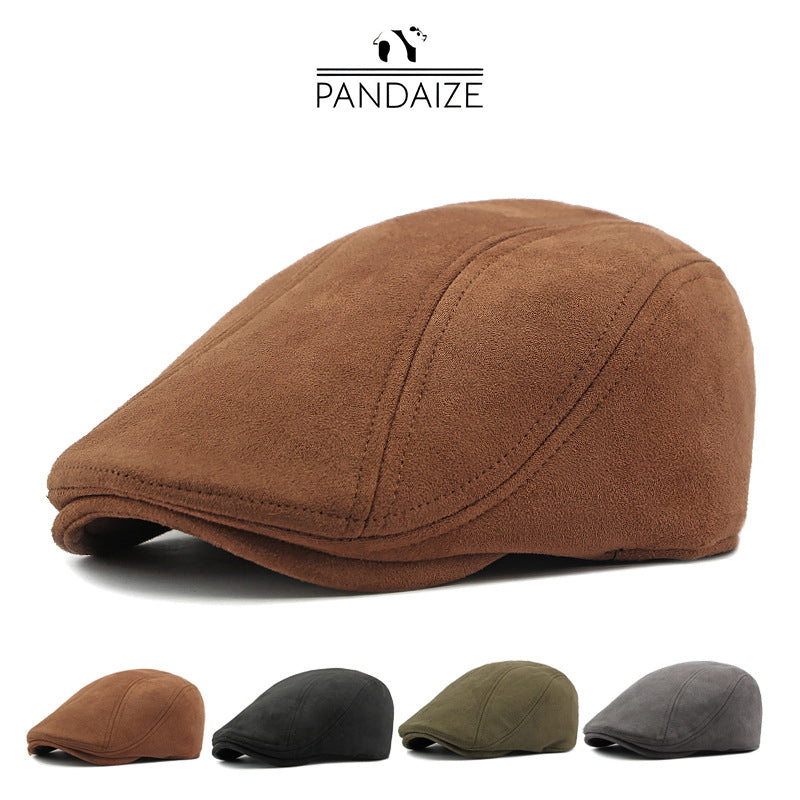 Pandaize Classic Suede Flat Cap – Unisex Vintage Beret Hat, British Style Newsboy Cap for Men & Women, Casual Autumn/Spring Wear