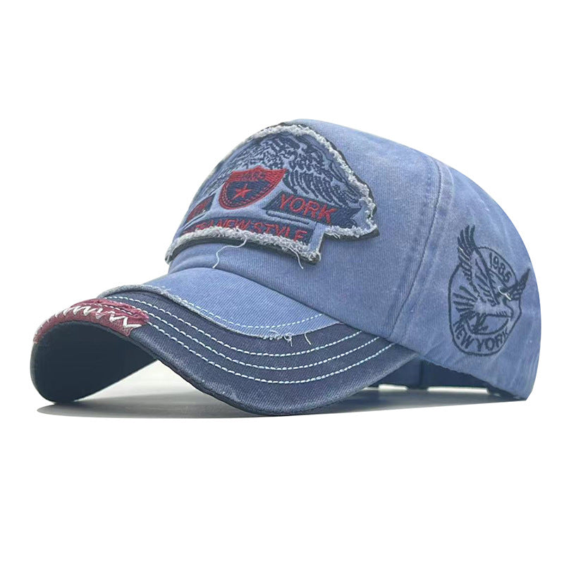 Vintage New York Eagle Distressed Baseball Cap - Washed Cotton 1986 Embroidered Patch Hat