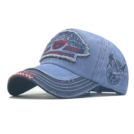 Vintage New York Eagle Distressed Baseball Cap - Washed Cotton 1986 Embroidered Patch Hat