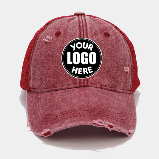 Pandaize Custom Cap – Unisex Distressed Washed Baseball Cap Summer Breathable Sun Protection Hat with Hollow Mesh Design