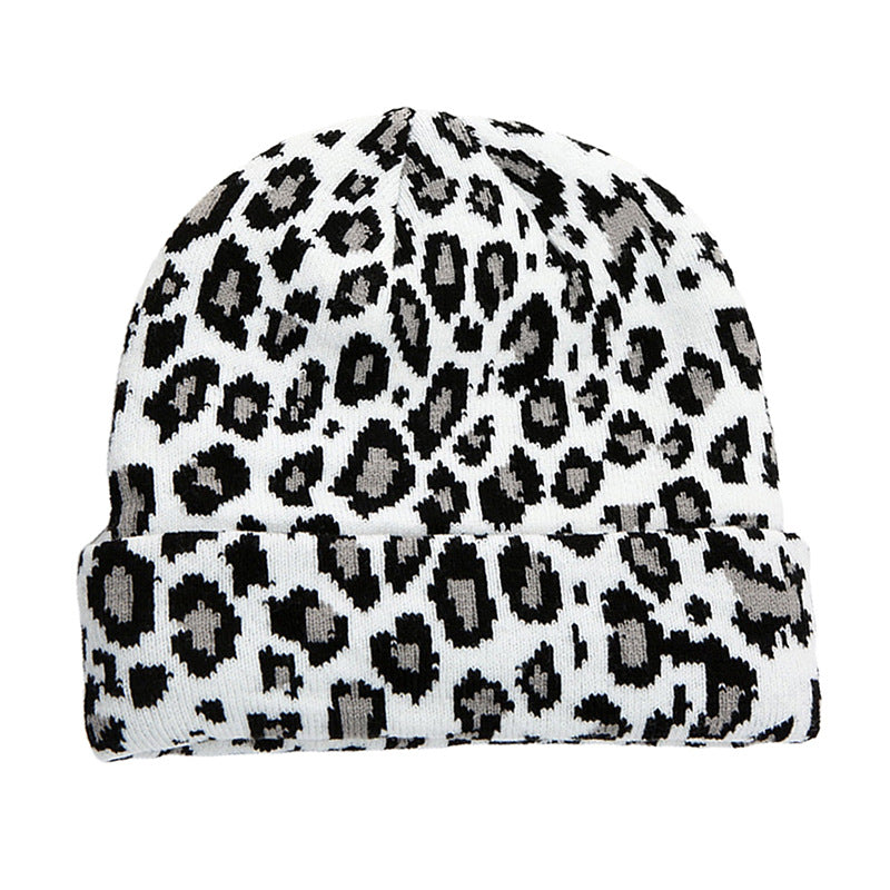 Leopard Print Knit Beanie with Ear Flaps - Chunky Acrylic Winter Hat for Outdoor Sports & Snow Activities