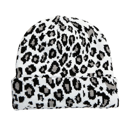 Leopard Print Knit Beanie with Ear Flaps - Chunky Acrylic Winter Hat for Outdoor Sports & Snow Activities