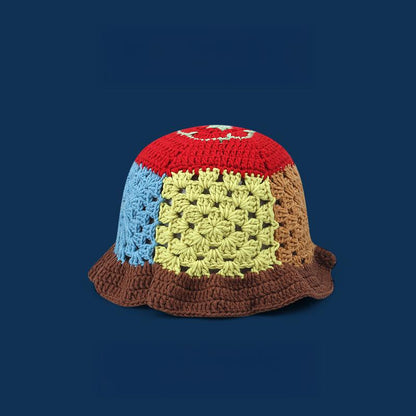 Women's Hand-Crocheted Hollow Knitted Bucket Hat, Japanese Designer Autumn Winter Versatile Face-Flattering Woolen Cap