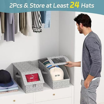 Foldable Baseball Hat Storage Box with Clear Window – Large Capacity Dust-Proof Organizer for Caps