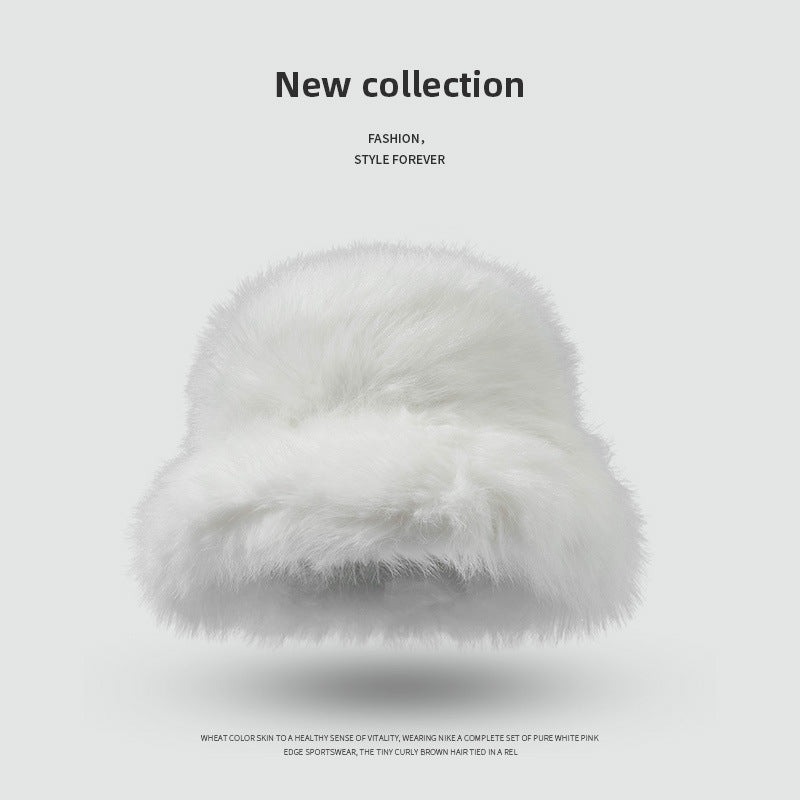 Faux Rabbit Fur Women's Bucket Hat – Winter Plush Thick Warm Fashionable Hat
