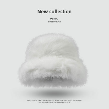 Faux Rabbit Fur Women's Bucket Hat – Winter Plush Thick Warm Fashionable Hat