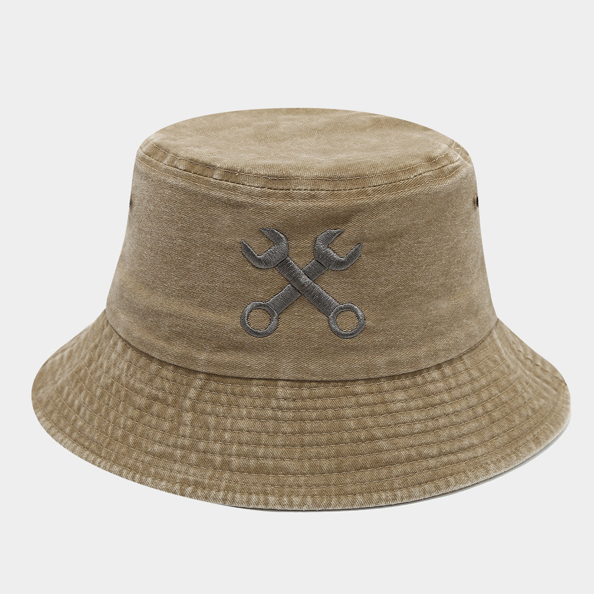 Creative Embroidered Bucket Hat - 'Fix Things' Mechanic Wrench Design, UV Protection, Breathable Outdoor Fisherman Hat
