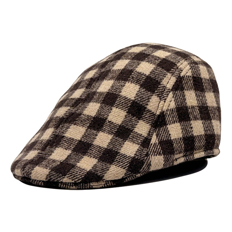 Houndstooth Beret & Newsboy Cap - Vintage British Style Autumn Winter Unisex Hat with Brim