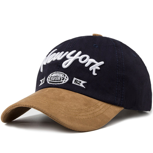 Vintage New York Rugby Baseball Cap - Washed Cotton Embroidered 'NY' Script Hat with 1962 Flags
