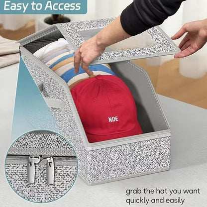 Foldable Baseball Hat Storage Box with Clear Window – Large Capacity Dust-Proof Organizer for Caps