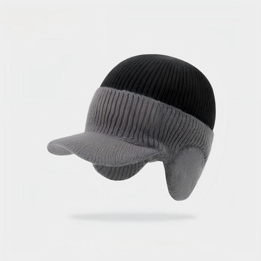 Men's Colorblock Beanie Winter Ear Flap Hat - Thermal Thickened Fleece Lined Skull Cap