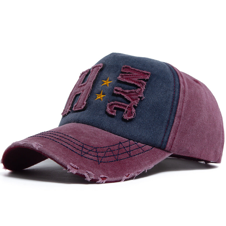 Vintage H NYC Distressed Baseball Cap - Washed Cotton Embroidered Retro Hat with Stars