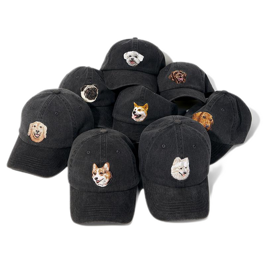 Gorra de béisbol vintage negra lavada con bordado de perro | Gorra ajustable para amantes de las mascotas