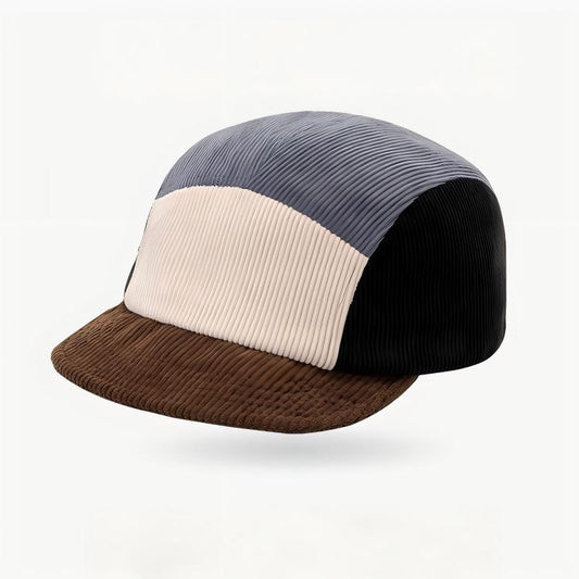 Retro Corduroy Colorblock 5-Panel Cap – Warm, Windproof Unisex Hat for Fall & Winter