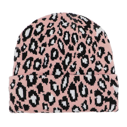 Leopard Print Knit Beanie with Ear Flaps - Chunky Acrylic Winter Hat for Outdoor Sports & Snow Activities