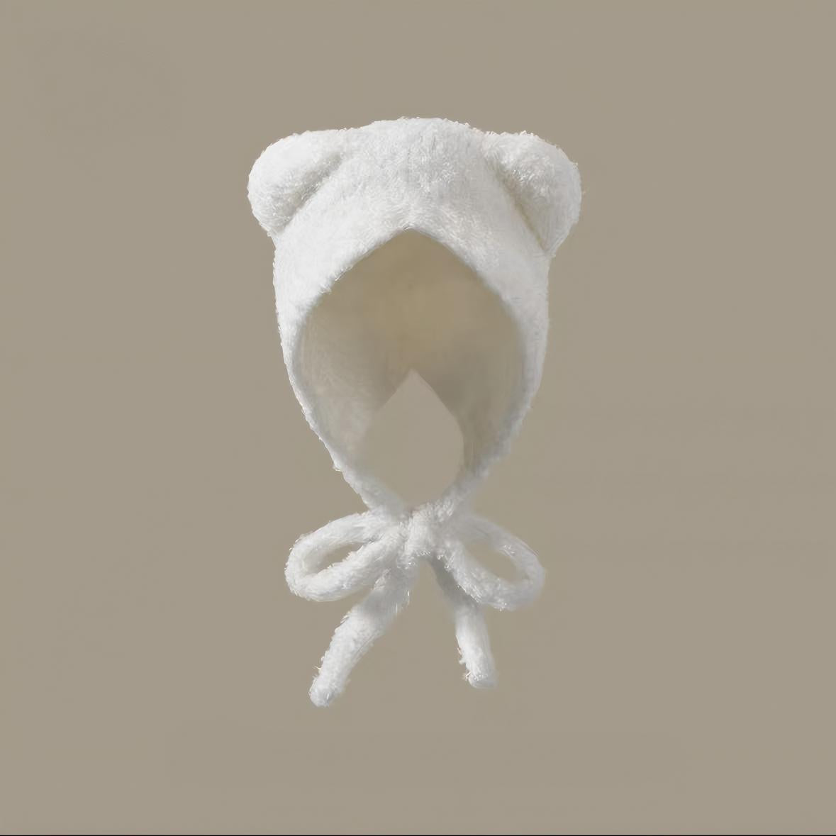 Women's Plush Bear Knitted Beanie - Winter Windproof Ear Protection Hat - Hand Crochet Cotton Acrylic Blend