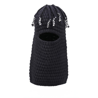 Knitted Beanie for Unisex, Autumn Winter Funny Ear-Warming Mask-Integrated Cap, Trendy Headwear