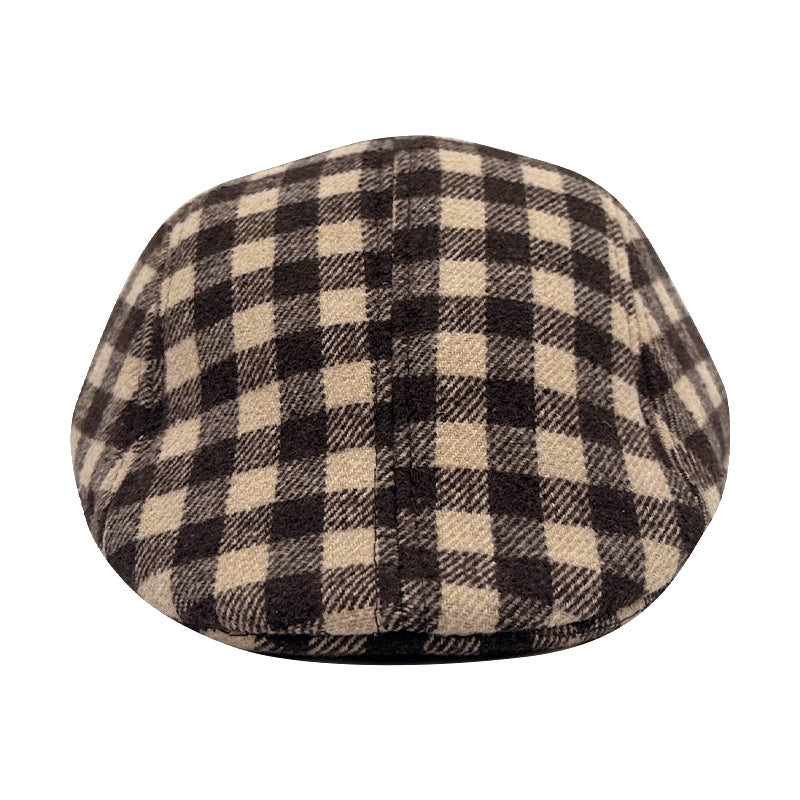 Houndstooth Beret & Newsboy Cap - Vintage British Style Autumn Winter Unisex Hat with Brim