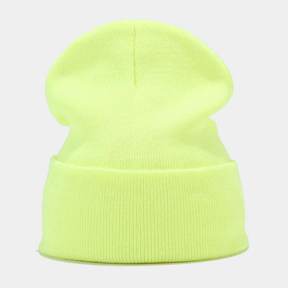 "High-Quality Knit Beanie for Men and Women - Stylish Outdoor Cold Hat for Fall/Winter, Solid Color, Trendy Warmth, Light Layers" 荧光黄色 Hat - Size undefined