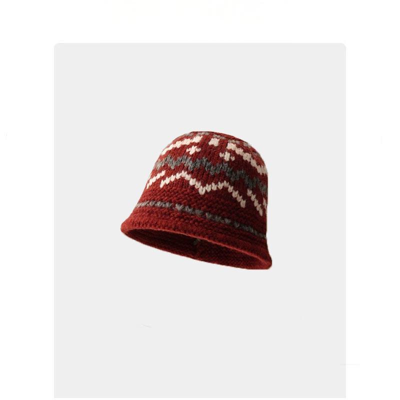 Fair Isle Jacquard Fisherman Hat - Women's Winter Warm Bucket Hat, Large Head Fit for Outdoor Commute & Gatherings