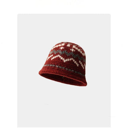 Fair Isle Jacquard Fisherman Hat - Women's Winter Warm Bucket Hat, Large Head Fit for Outdoor Commute & Gatherings