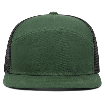 7-Panel Flat Brim Trucker Hat – Breathable Mesh Back, Lightweight Cotton Blend, Unisex Summer Outdoor Sun Protection Cap