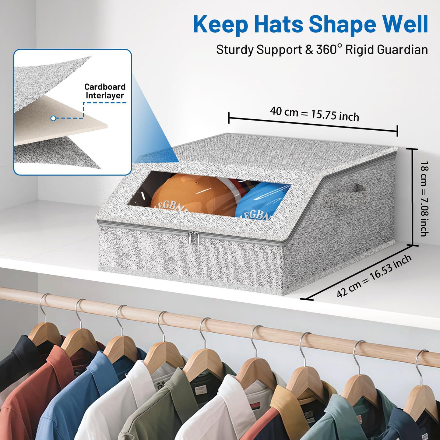 Foldable Baseball Hat Storage Box with Clear Window – Large Capacity Dust-Proof Organizer for Caps