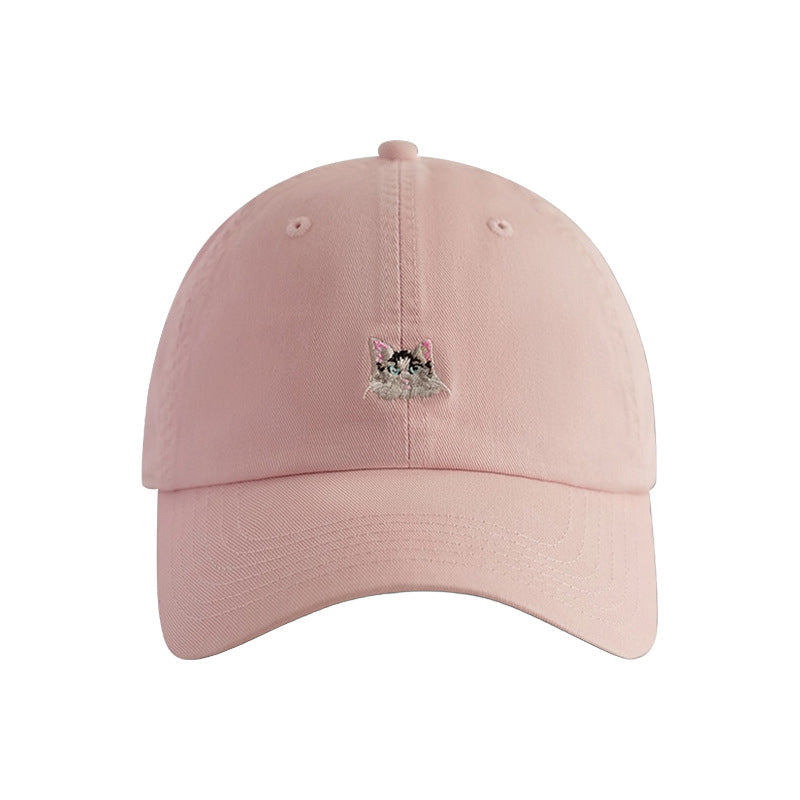 Pandaize Embroidered Cute Cat Soft Top Baseball Cap - Adjustable Unisex Cotton Casual Hat for Women & Men
